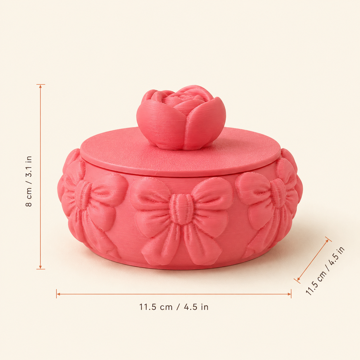 Bow Bangle Box dimensions — 11.5 x 11.5 x 8 cm