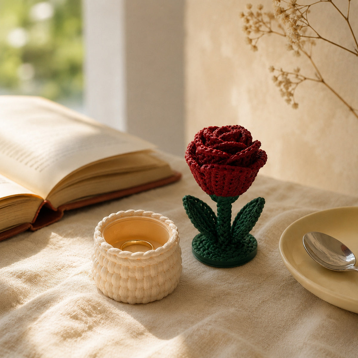 Knitted Rose Ring Holder